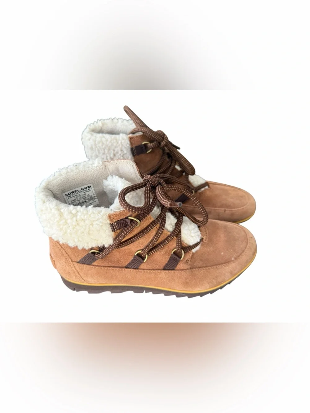 Sorel Women's Tan Sherpa-Trim Lace-Up Winter Boots